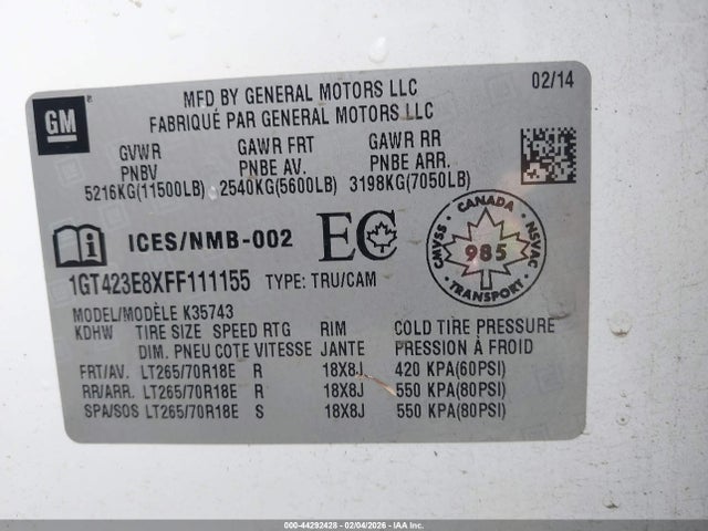 1GT423E8XFF111155 GMC Sierra 3500hd Slt