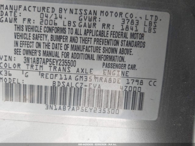 Nissan SENTRA S 2014 3N1AB7AP5EY235500 Image 9