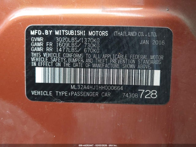 2017 MITSUBISHI MIRAGE ML32A4HJ1HH000664 Photo 8