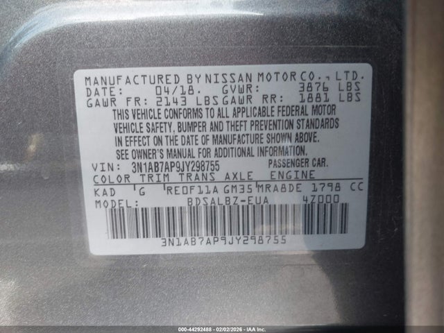 3N1AB7AP9JY298755 Nissan SENTRA S
