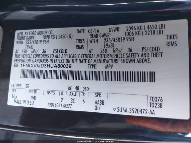 Продаж на аукціоні авто 2017 Ford Escape Titanium, vin: 1FMCU0JD3HUA80039, номер лоту: 44292503