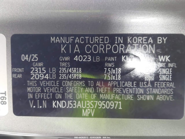 2025 Kia Soul Gt-line მანქანა იყიდება აუქციონზე, vin: KNDJ53AU3S7950971, აუქციონის ნომერი: 44292513