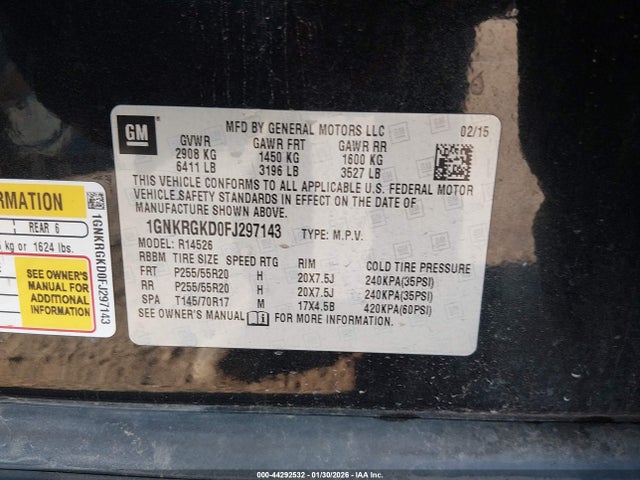 1GNKRGKD0FJ297143 Chevrolet Traverse 1lt