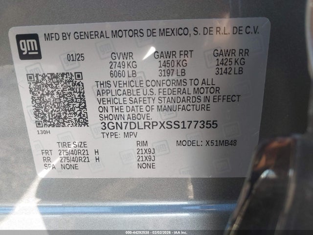 2025 Chevrolet Equinox Ev Lt მანქანა იყიდება აუქციონზე, vin: 3GN7DLRPXSS177355, აუქციონის ნომერი: 44292538
