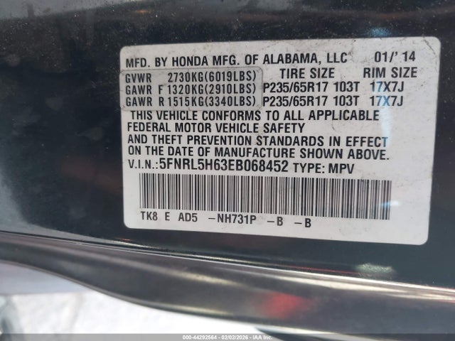 2014 HONDA ODYSSEY 5FNRL5H63EB068452 Photo 8