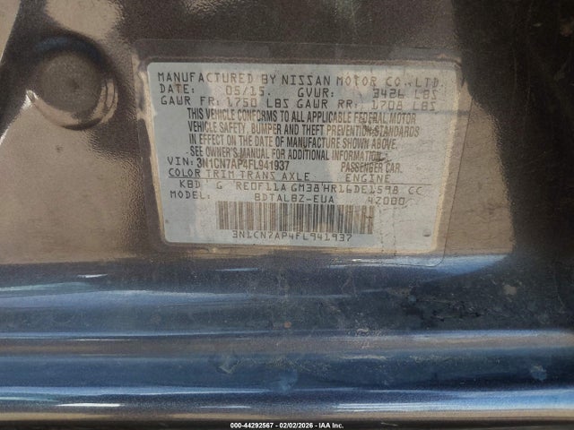3N1CN7AP4FL941937 Nissan Versa 1.6 Sv