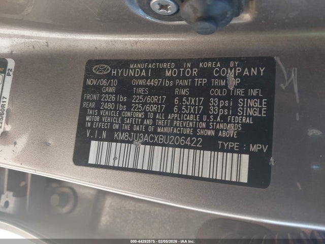 2011 HYUNDAI TUCSON KM8JU3ACXBU206422 Photo 8