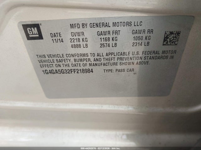 Aukcja sprzedaży 2015 Buick Lacrosse, vin: 1G4GA5G32FF218984, numer aukcji: 44292576