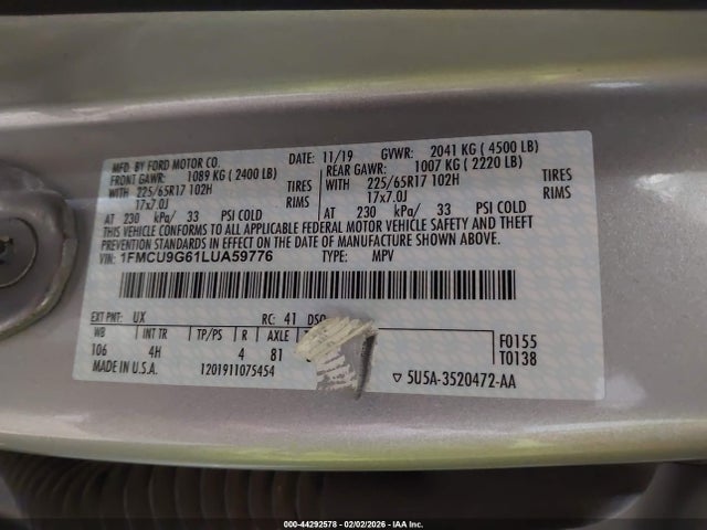 2020 FORD ESCAPE 1FMCU9G61LUA59776 Photo 8