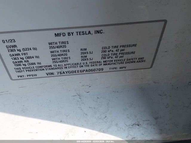 Продаж на аукціоні авто 2023 Tesla Model Y Awd/long Range Dual Motor All-wheel Drive, vin: 7SAYGDEE6PA060709, номер лоту: 44292606