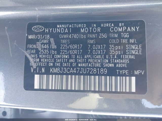 2018 HYUNDAI TUCSON KM8J3CA47JU728189 Photo 8