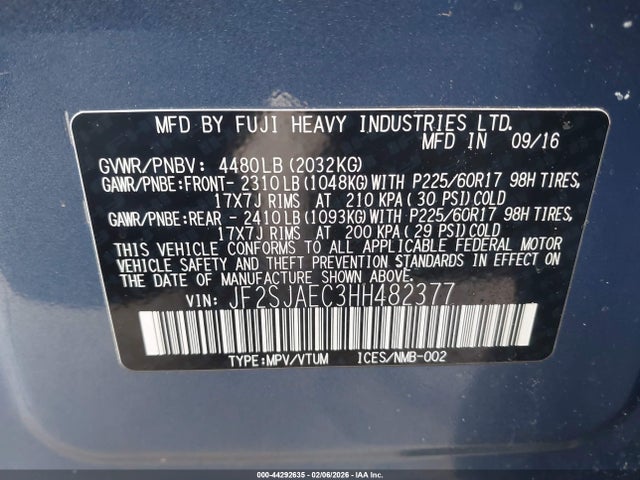 Subaru Forester 2.5i Premium 2017 JF2SJAEC3HH482377 Image 9