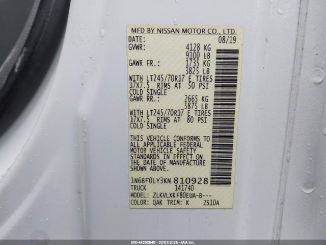1N6BF0LY3KN810928 Nissan Nv Cargo Nv2500 Hd Sv V6