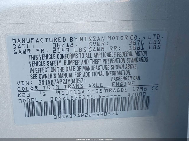 Nissan SENTRA S 2018 3N1AB7AP2JY340571 Image 9