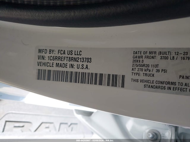 1C6RREFT8RN213703 RAM 1500 Lone Star 4x2 5&#039;7 Box