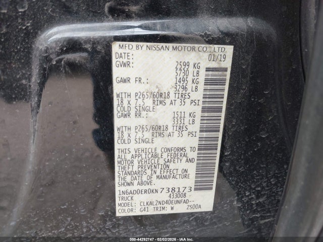 1N6AD0ER0KN738173 Nissan Frontier Sv