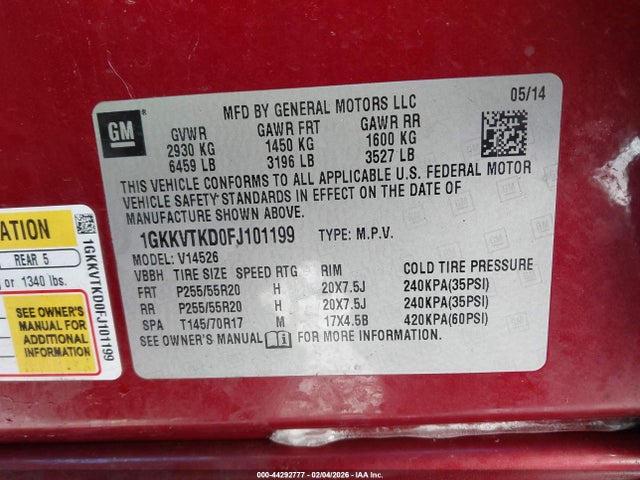 Продажа на аукционе авто 2015 Gmc Acadia Denali, vin: 1GKKVTKD0FJ101199, номер лота: 44292777