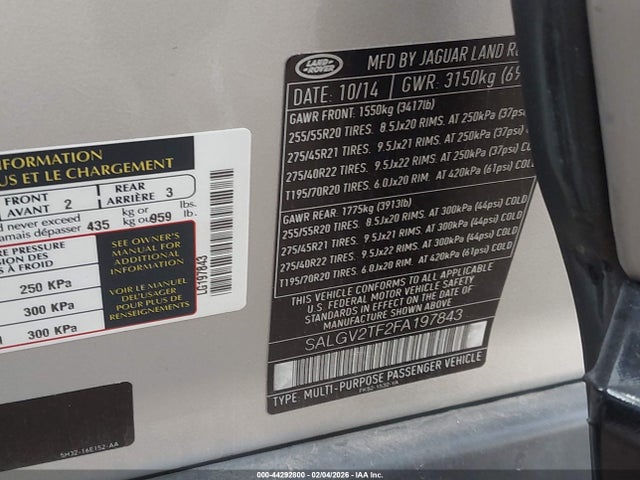 2015 LAND ROVER RANGE ROVER SALGV2TF2FA197843 Photo 8