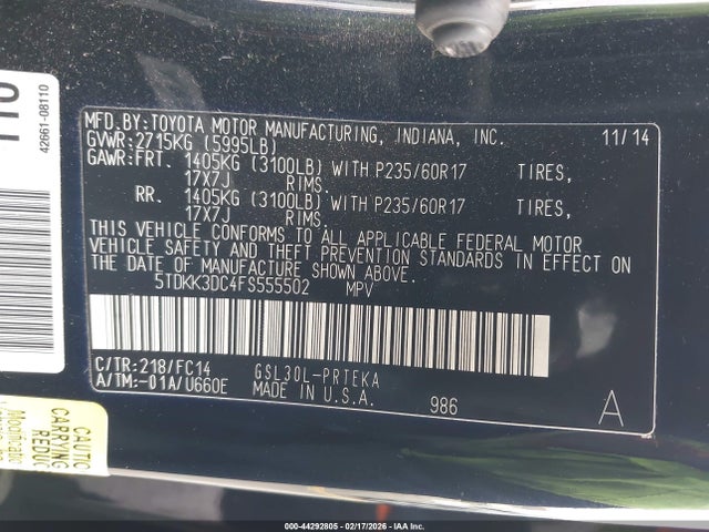 Toyota SIENNA LE 2015 5TDKK3DC4FS555502 Image 9