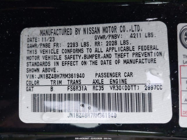 Nissan Z Performance Manual 2024 JN1BZ4BH7RM361940 Image 9