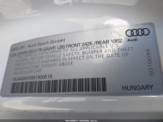 2021 AUDI TT RS WUAASAFV5M1900516 Photo 8