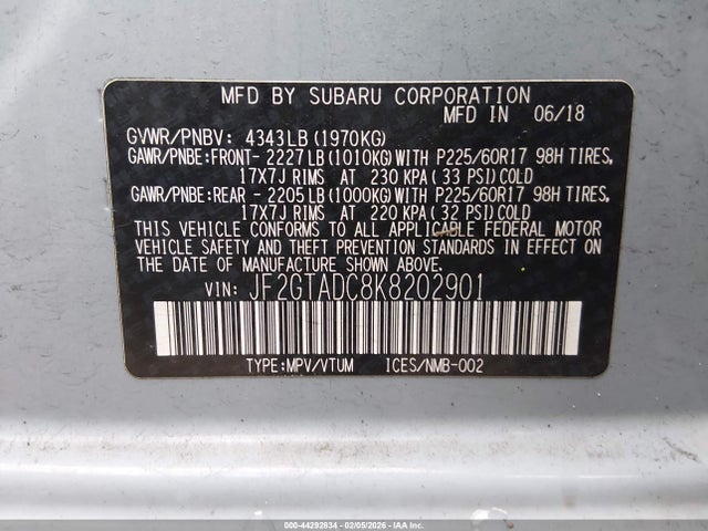 Subaru Crosstrek 2.0i Premium 2019 JF2GTADC8K8202901 Image 9