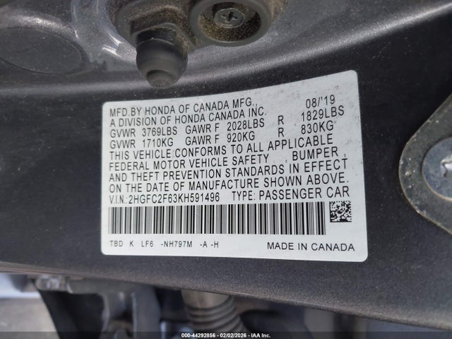 Honda Civic Lx 2019 2HGFC2F63KH591496 Image 9