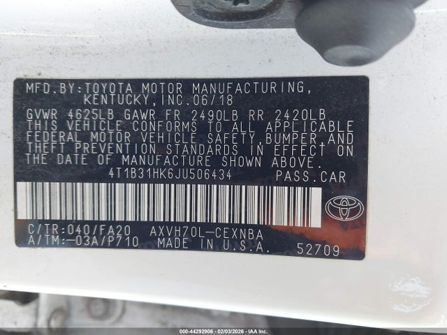 4T1B31HK6JU506434 Toyota Camry Hybrid Le