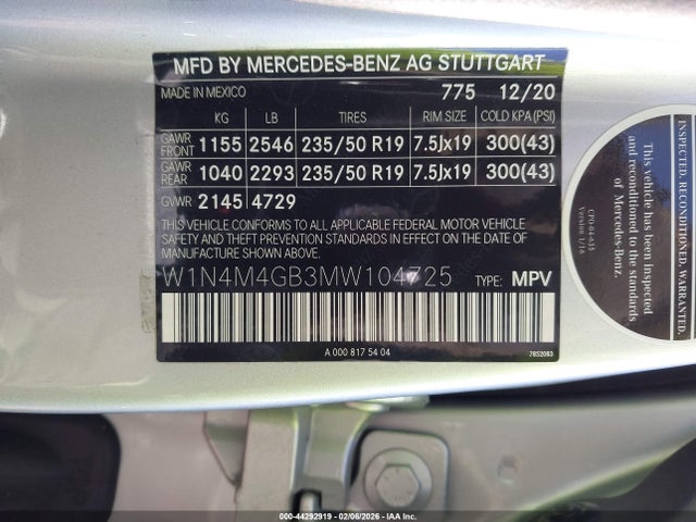 Продаж на аукціоні авто 2021 Mercedes-benz Glb 250, vin: W1N4M4GB3MW104725, номер лоту: 44292919