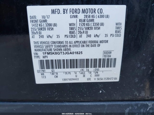 1FM5K8GT3JGA01825 Ford EXPLORER SPORT