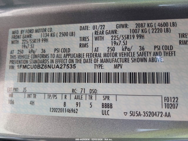 1FMCU0BZ6NUA27535 Ford Escape Se Hybrid