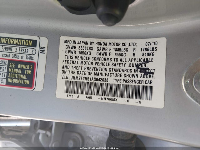 2010 HONDA INSIGHT JHMZE2H51AS042038 Photo 8