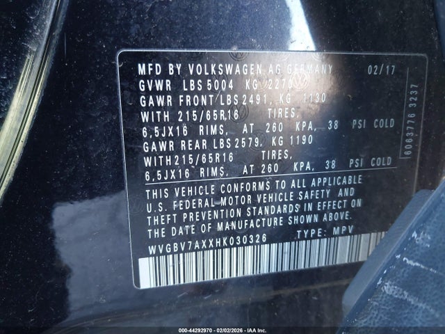 WVGBV7AXXHK030326 Volkswagen Tiguan 2.0t/2.0t S