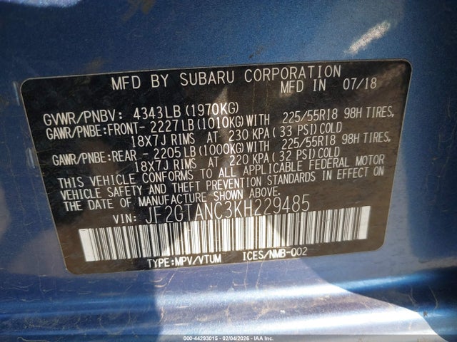 Subaru Crosstrek 2.0i Limited 2019 JF2GTANC3KH229485 Image 9