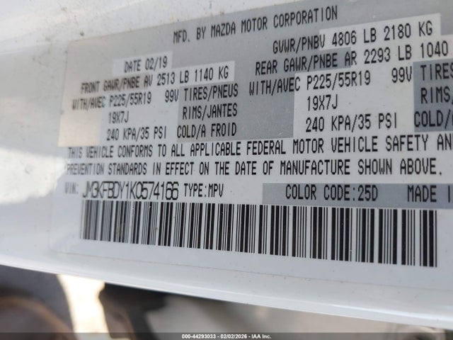 44293033 :رقم المزاد ، JM3KFBDY1K0574166 vin ، 2019 Mazda Cx-5 Grand Touring Reserve مزاد بيع