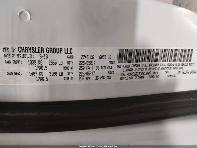 2013 Dodge Grand Caravan Se მანქანა იყიდება აუქციონზე, vin: 2C4RDGBG3DR813407, აუქციონის ნომერი: 44293058