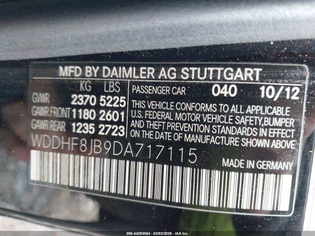 44293064 :رقم المزاد ، WDDHF8JB9DA717115 vin ، 2013 Mercedes-benz E 350 4matic مزاد بيع