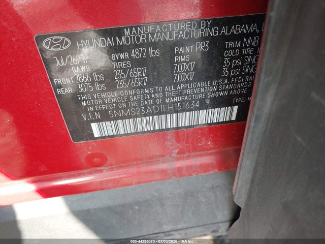 5NMS23AD1LH151634 Hyundai Santa Fe Se