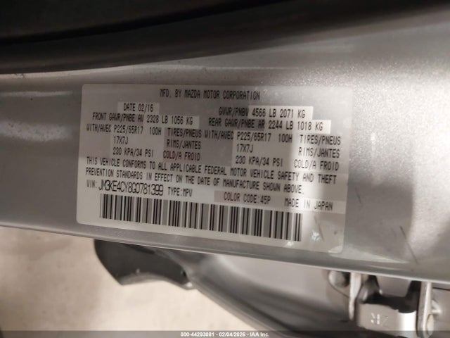 44293081 :رقم المزاد ، JM3KE4CY8G0781399 vin ، 2016 Mazda Cx-5 Touring مزاد بيع