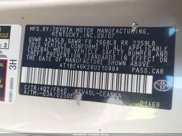 2008 TOYOTA CAMRY 4T1BE46K28U210884 Photo 8