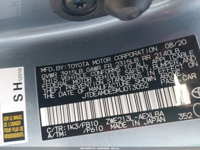 Toyota Corolla Hybrid Le 2021 JTDEAMDE5MJ013052 Image 9