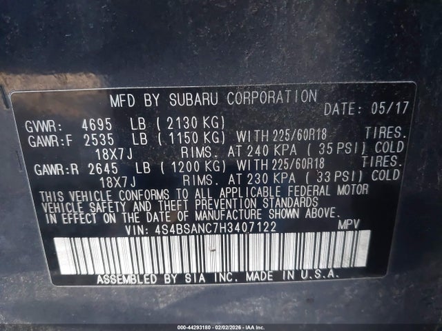 4S4BSANC7H3407122 Subaru Outback 2.5i Limited