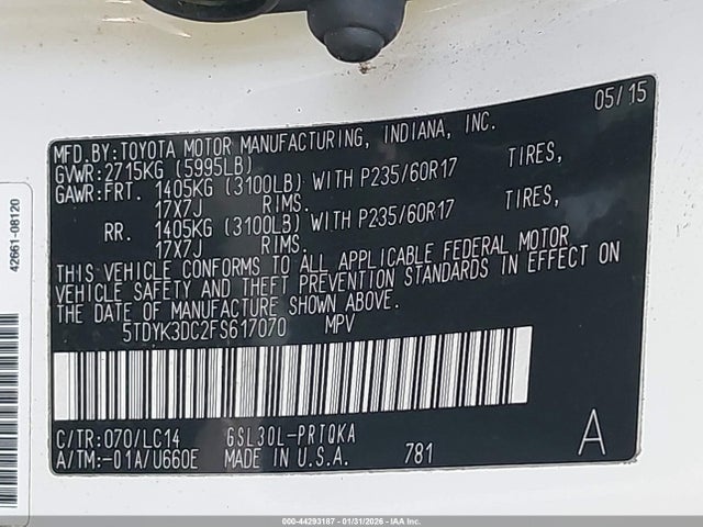 Toyota Sienna Xle 8 Passenger 2015 5TDYK3DC2FS617070 Image 9
