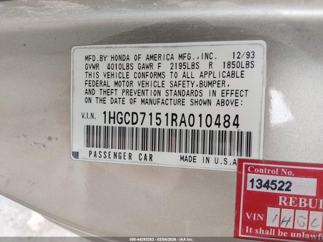 1994 HONDA ACCORD 1HGCD7151RA010484 Photo 8