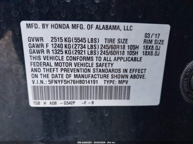 Honda Pilot Ex-l 2017 5FNYF5H76HB014191 Image 9