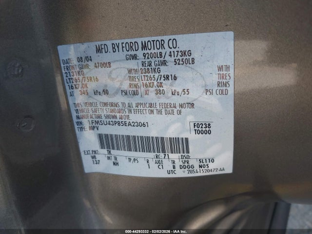 Продажа на аукционе авто 2005 Ford Excursion Limited, vin: 1FMSU43P85EA23061, номер лота: 44293332