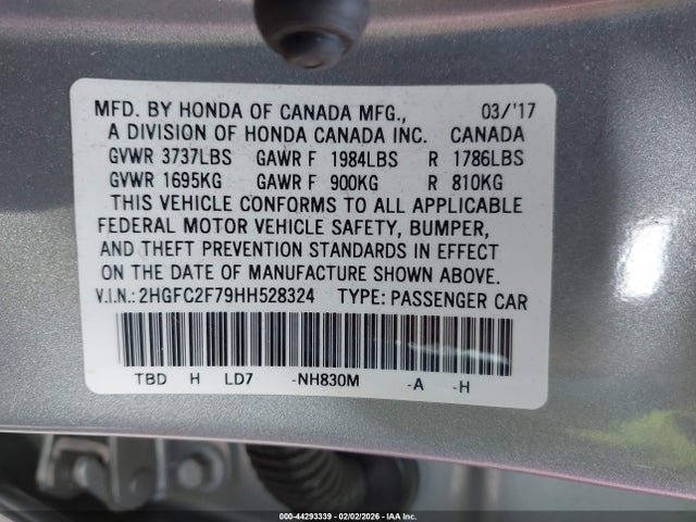 Honda CIVIC EX 2017 2HGFC2F79HH528324 Image 9
