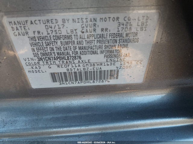 3N1CN7AP0HL872876 Nissan Versa 1.6 Sv