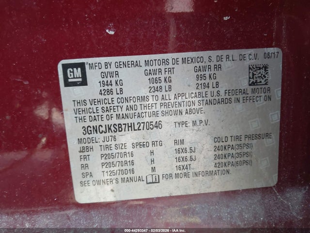 3GNCJKSB7HL270546 Chevrolet TRAX LS