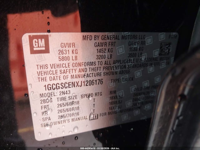 1GCGSCENXJ1206176 Chevrolet Colorado Lt